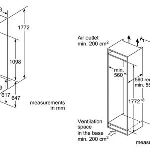 kích thước lắp đặt tủ lạnh bosch KIS87AF30T