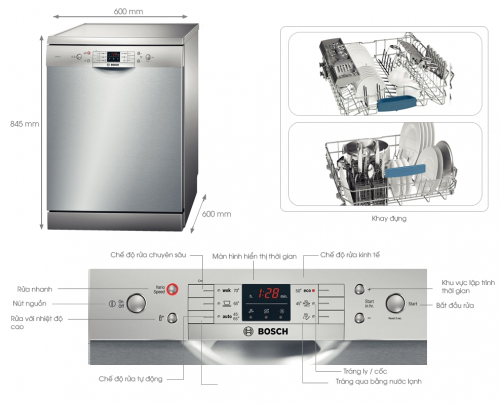 Mẫu máy rửa bát Bosch SMS63L08EA được thiết kế hiện đại, mang lại nhiều sự tiện lợi cho người sử dụng.
