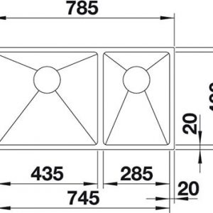 Kích thước chậu rửa bát Blanco Quatrus R15 435/285-IU
