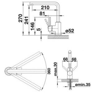 Kích thước lắp đặt vòi rửa Blancomila 569.06.280