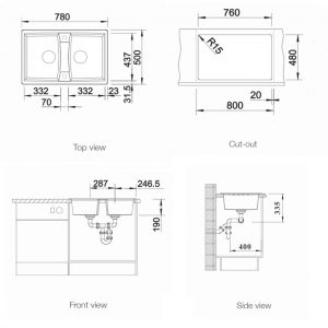 Kích thước chậu rửa bát Blanco Lexa 8 màu xám