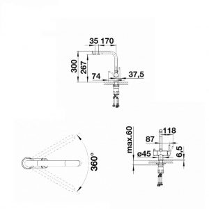 Kích thước vòi rửa bát Blanco Fontas II màu ghi 523131