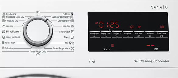 bảng điều khiển máy sấy quần áo heat pump Bosch WTW85400SG