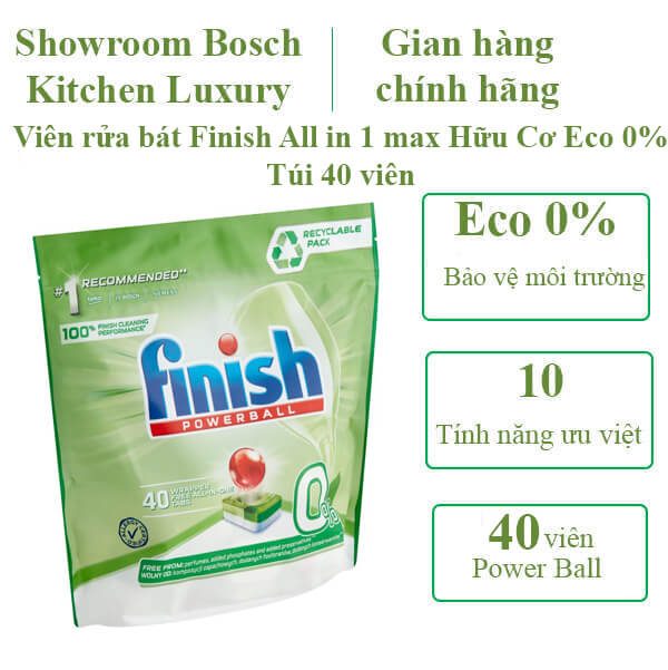 Viên rửa bát Finish All In 1 max hữu cơ Eco 0% túi 40 viên