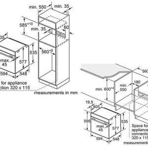 Kích thước lắp đặt lò nướng Bosch HBG633BB1B