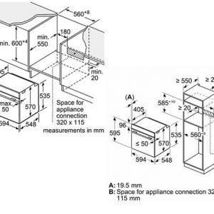 Kích thước lắp đặt lò nướng Bosch HBA5570S0B