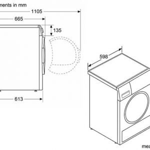 Kích thước lắp đặt chi tiết máy sấy quần áo Bosch WTH83008SG