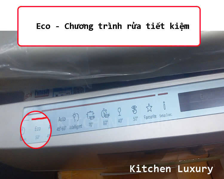 chương trình rửa ECO tiết kiệm 50 độ C máy rửa bát Bosch SMI8TCS01E