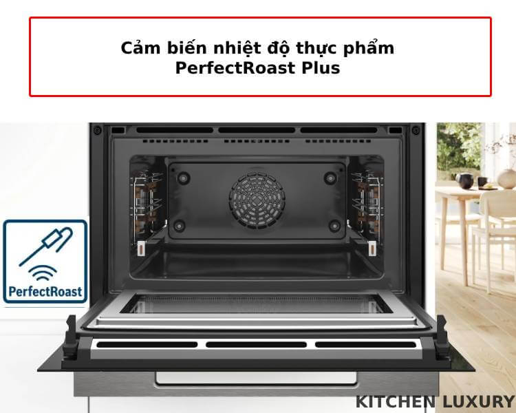 Cảm biến nhiệt độ thực phẩm PerfectRoast Plus của lò nướng kèm hấp Bosch