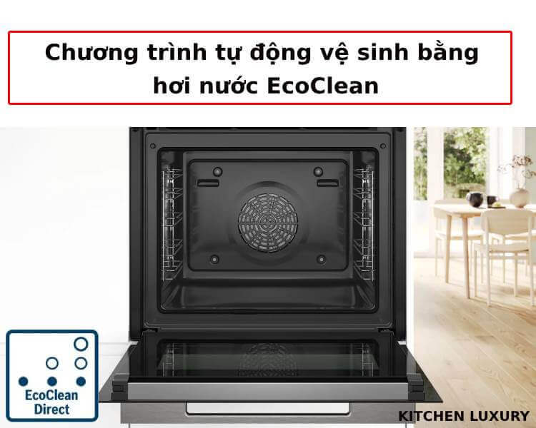 Chức năng tự động vệ sinh hơi nước Ecoclean và làm sạch của lò nướng bosch