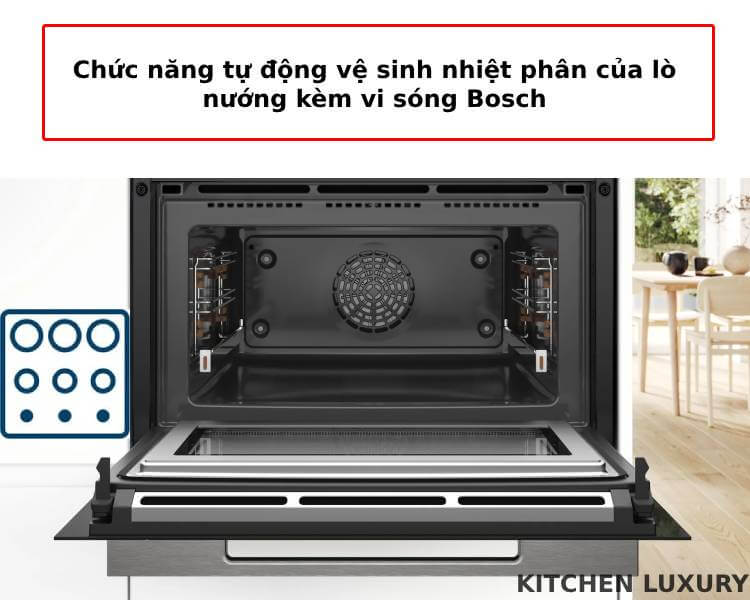 Chức năng tự động vệ sinh nhiệt phân của lò nướng kèm vi sóng Bosch CMG778NB1