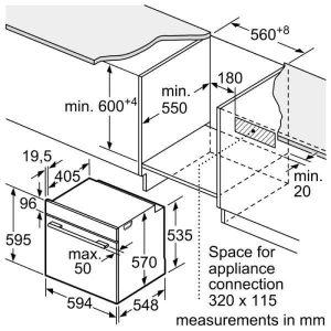 Kích thước lắp đặt lò nướng bosch HBA536B0K