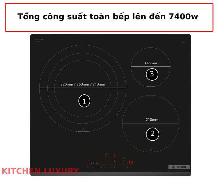 Tổng công suất toàn bếp từ Bosch PID631HC1E