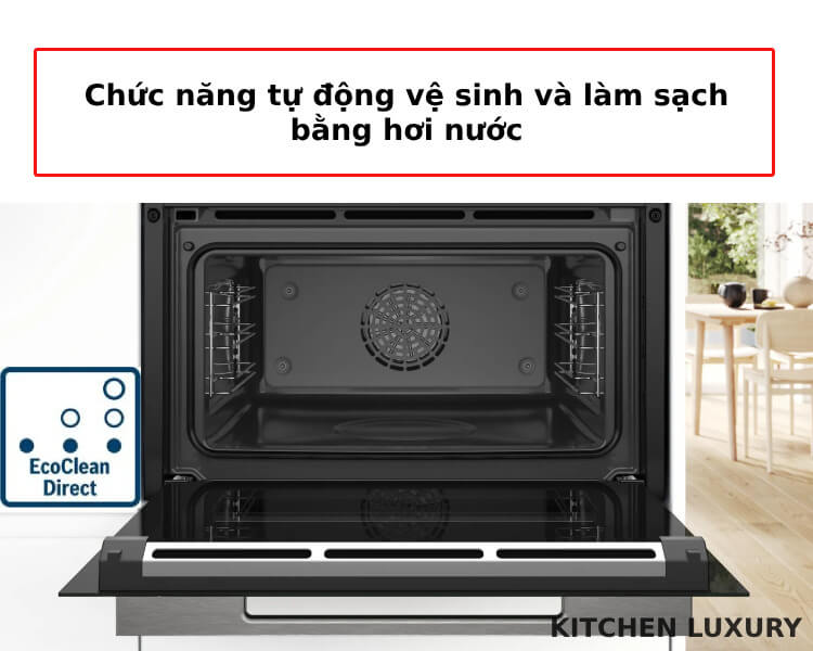 Chức năng tự động vệ sinh bằng hơi nước của lò nướng kèm hấp Bosch CSG7364B1