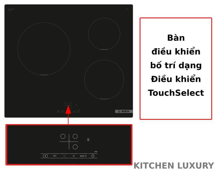 Bàn điều khiển bố trí dạng TouchSelect bếp từ bosch series 4