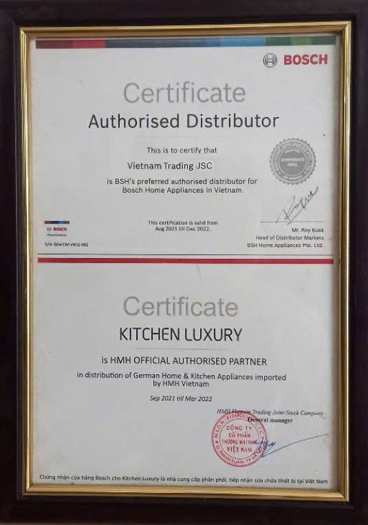 Chứng nhận thiết bị nhà bếp bosch