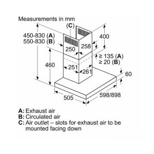Kích thước lắp đặt máy hút mùi Bosch DWB97BK61T