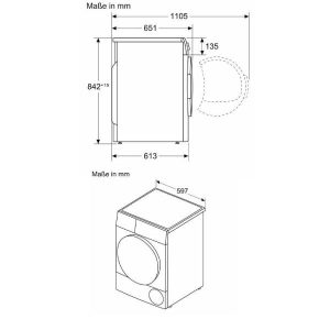 Kích thước lắp đặt máy sấy quần áo Bosch WQB245B40, series 8