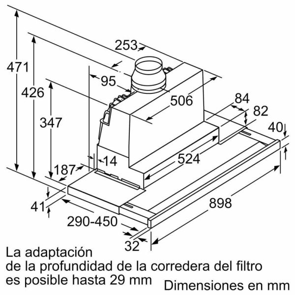 Kích thước máy hút mùi bosch DFS097K51